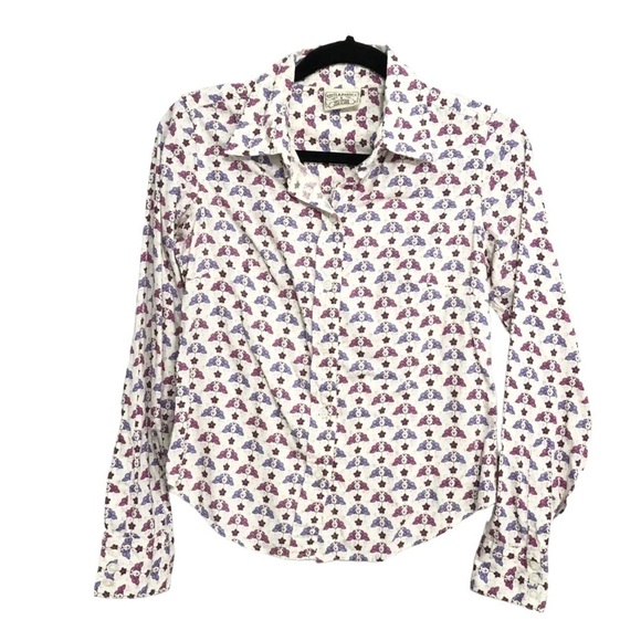 COPY - Steve & Barry's Womens Floral Pink Purple Long Sleeve Button Down Top Sh… - Picture 1 of 3